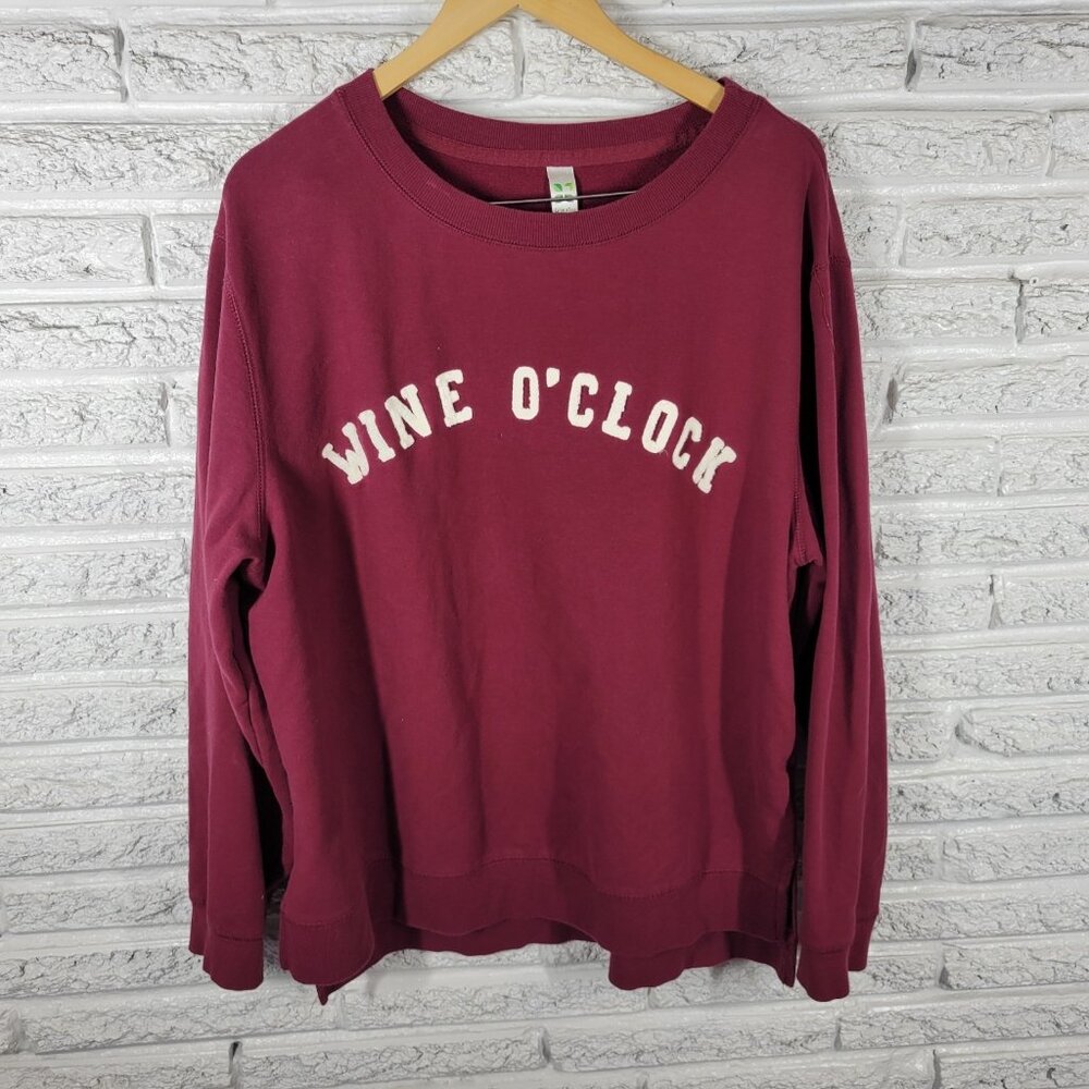 Green Tea Wine OClock Womens Sweatshirt XXL Burgundy Cotton Pullover SWE173E